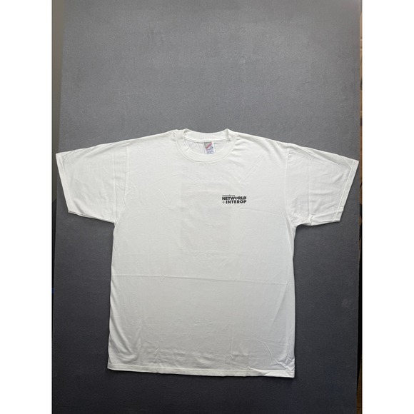 VTG 1997 Networld Interop Las Vegas Tech Computers Jerzees T-Shirt White XL USA